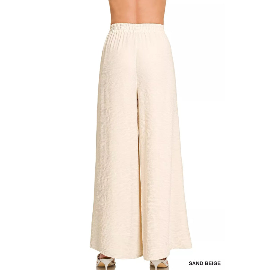 Zenana Woven Airflow Elastic Waistband Pants Apparel and Accessories