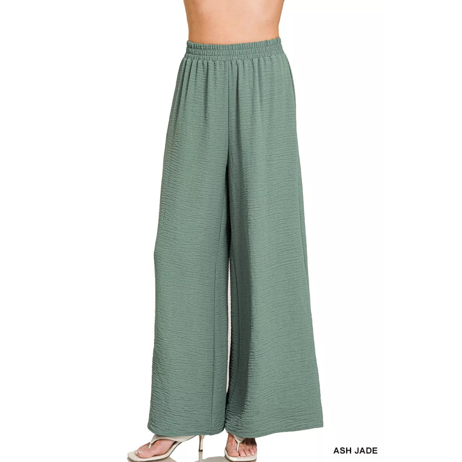 Zenana Woven Airflow Elastic Waistband Pants Apparel and Accessories
