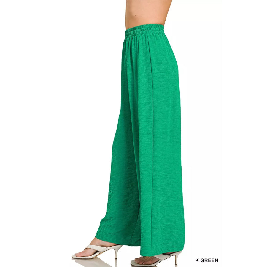 Zenana Woven Airflow Elastic Waistband Pants Apparel and Accessories