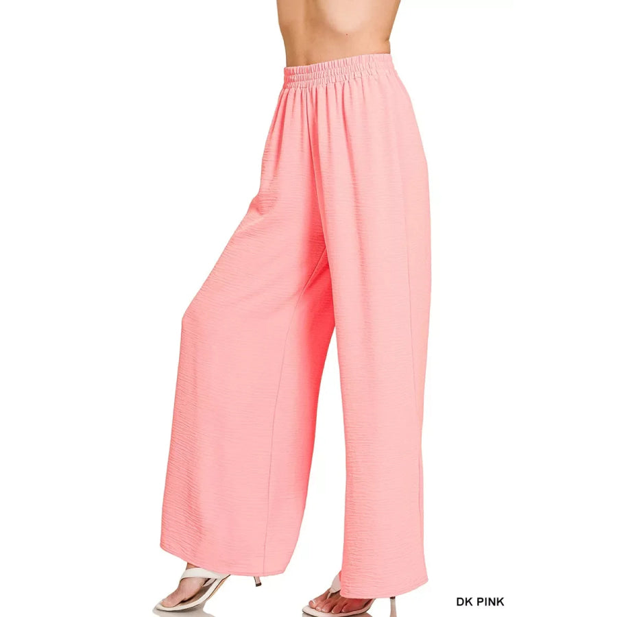Zenana Woven Airflow Elastic Waistband Pants Apparel and Accessories