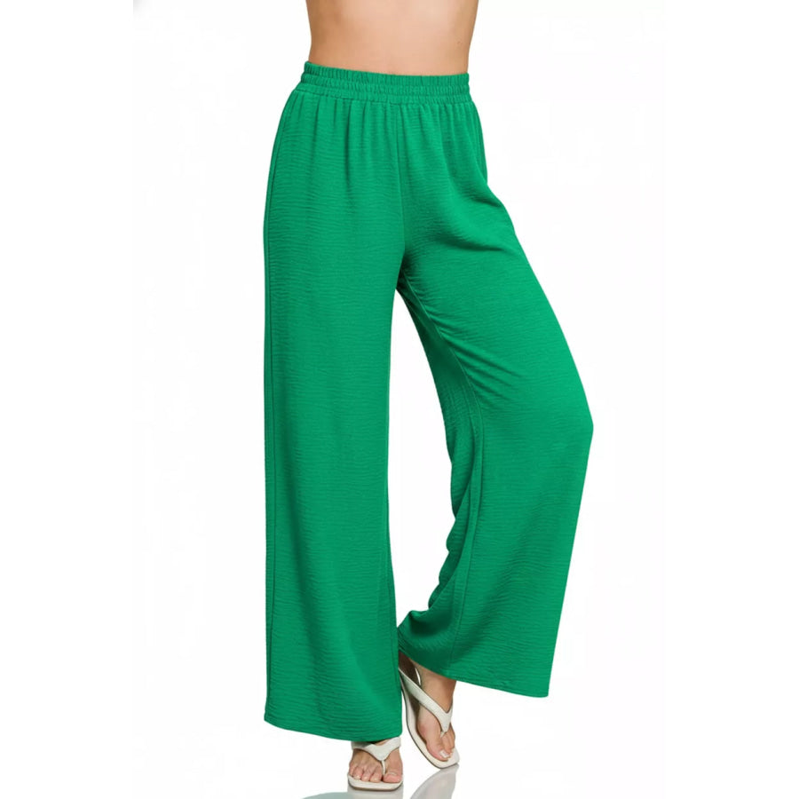 Zenana Woven Airflow Elastic Waistband Pants K GREEN / S Apparel and Accessories