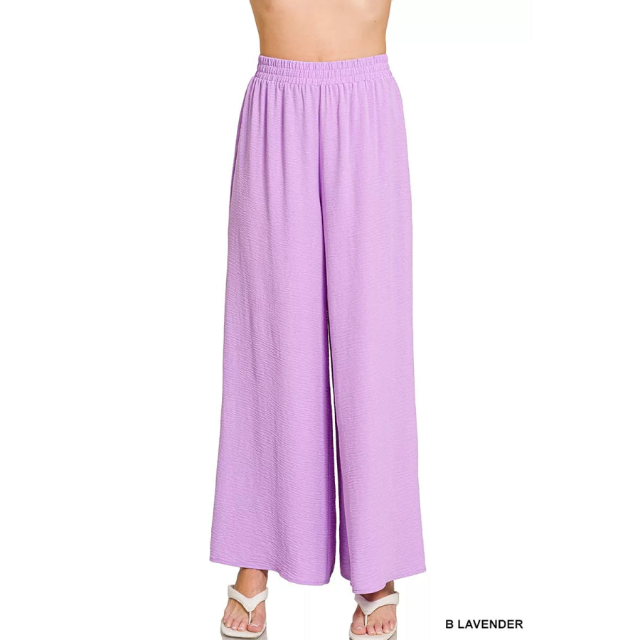 Zenana Woven Airflow Elastic Waistband Pants B LAVENDER / S Apparel and Accessories