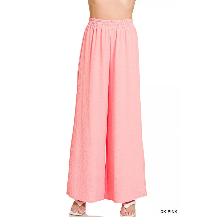 Zenana Woven Airflow Elastic Waistband Pants DK PINK / S Apparel and Accessories