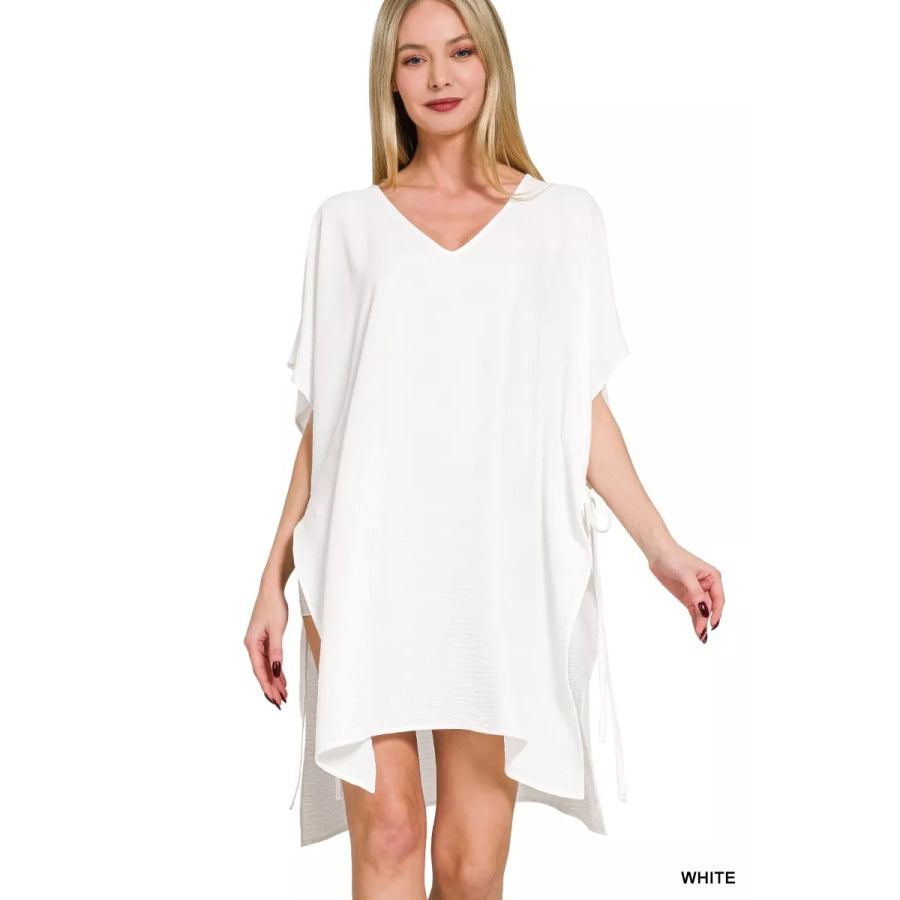 Zenana Woven Airflow Tie Side Cover Up WHITE / ONE SIZE Apparel and Accessories