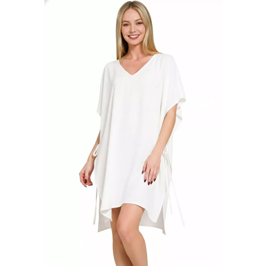 Zenana Woven Airflow Tie Side Cover Up WHITE / ONE SIZE Apparel and Accessories