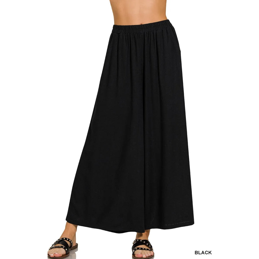 Zenana Woven Pleated Linen Blend Wide Leg Pants BLACK / S Apparel and Accessories