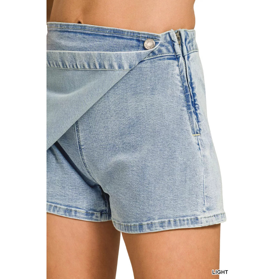 Zenana Wrap Front Denim Skort Apparel and Accessories