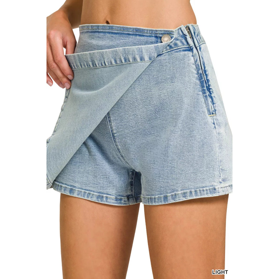 Zenana Wrap Front Denim Skort Apparel and Accessories