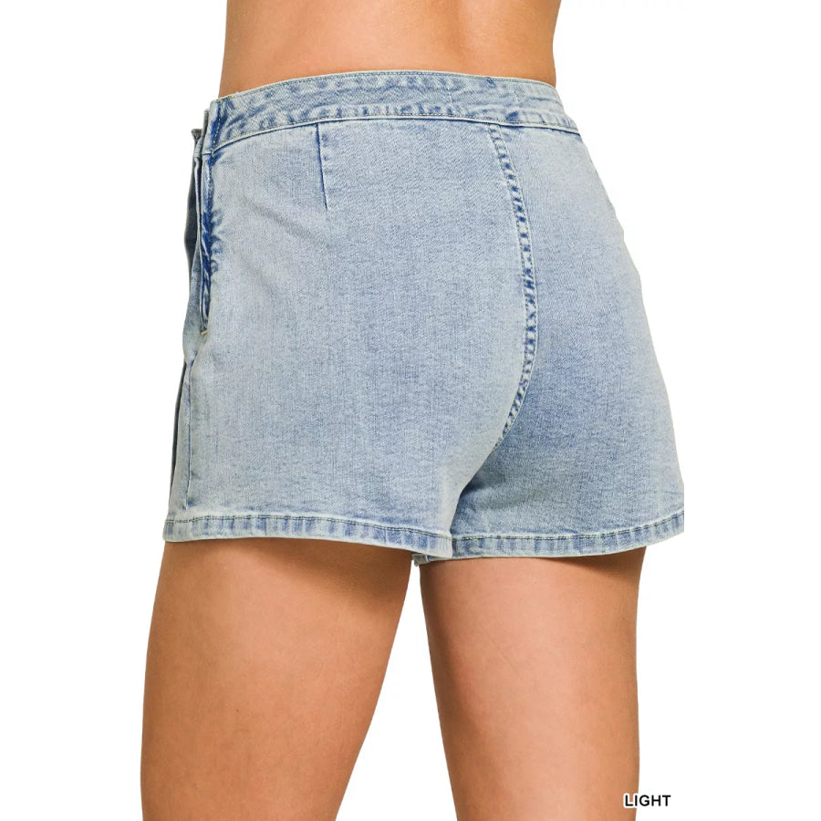 Zenana Wrap Front Denim Skort Apparel and Accessories