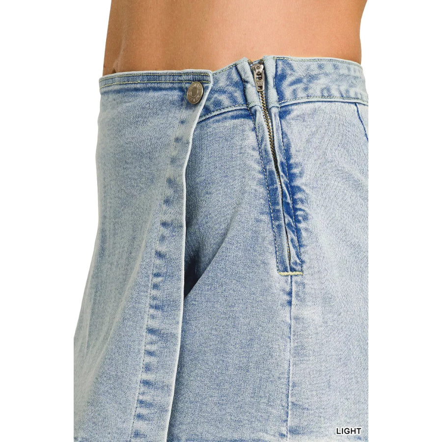Zenana Wrap Front Denim Skort Apparel and Accessories