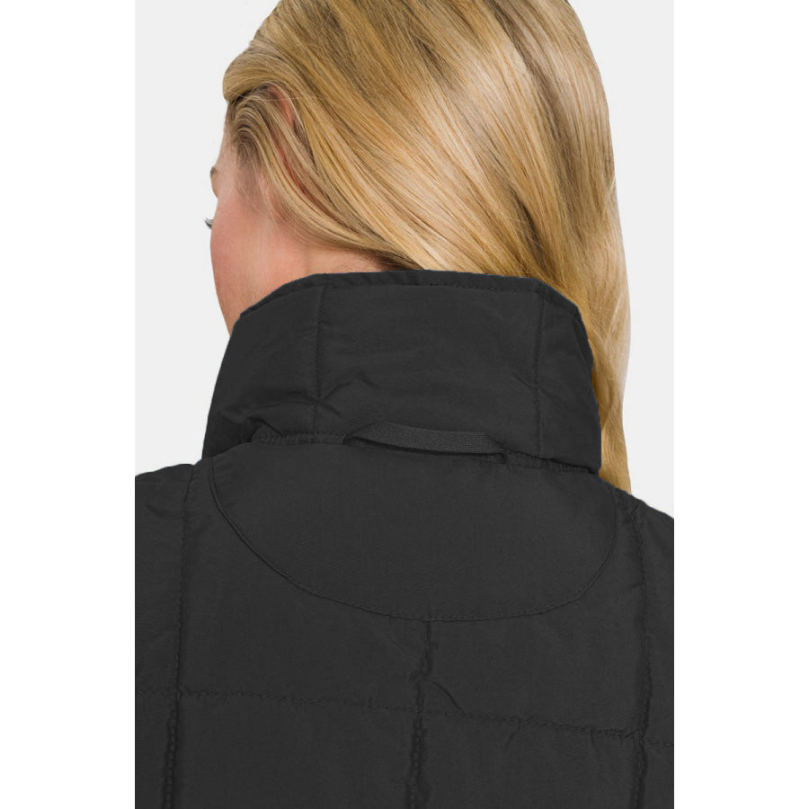 Zenana Zip Up Cropped Puffer Vest with Pockets Apparel and Accessories