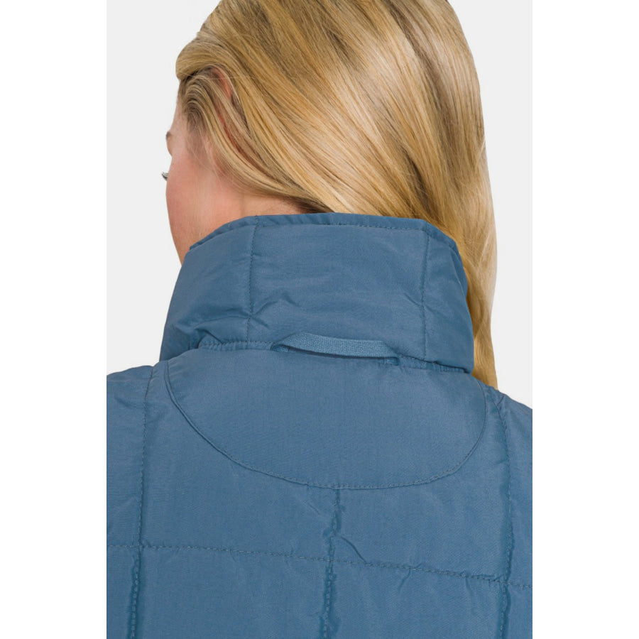 Zenana Zip Up Cropped Puffer Vest with Pockets Apparel and Accessories