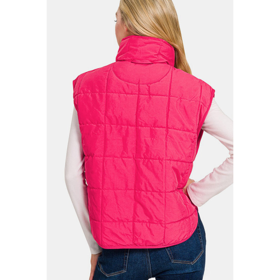 Zenana Zip Up Cropped Puffer Vest with Pockets Apparel and Accessories