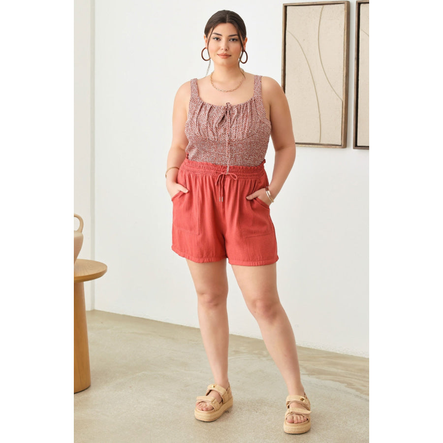 Zenobia Plus Size Drawstring Elastic Waist Shorts with Pockets Apparel and Accessories