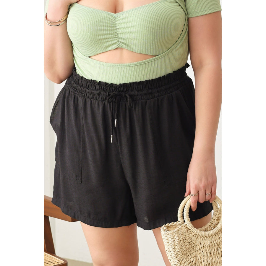 Zenobia Plus Size Drawstring Elastic Waist Shorts with Pockets Apparel and Accessories