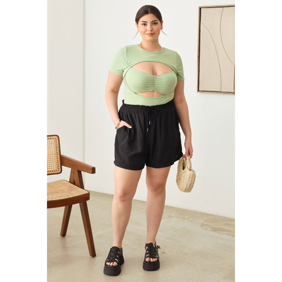 Zenobia Plus Size Drawstring Elastic Waist Shorts with Pockets Apparel and Accessories
