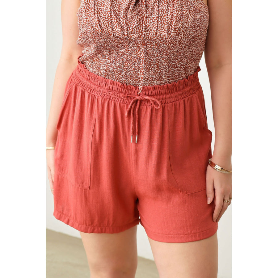 Zenobia Plus Size Drawstring Elastic Waist Shorts with Pockets Apparel and Accessories