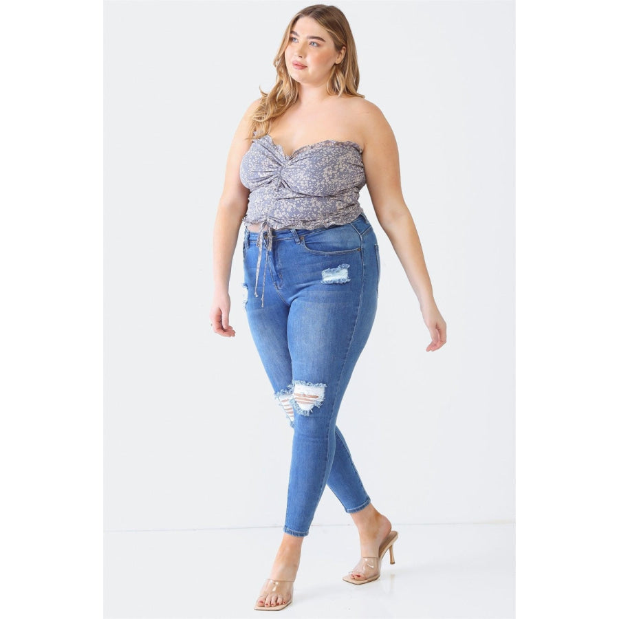 Zenobia Plus Size Drawstring Smocked Floral Tube Top Apparel and Accessories