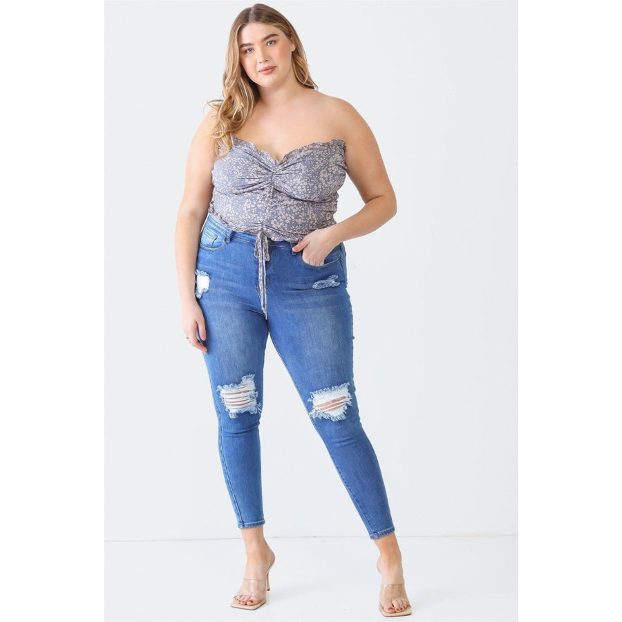 Zenobia Plus Size Drawstring Smocked Floral Tube Top Apparel and Accessories