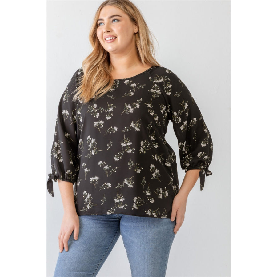 Zenobia Plus Size Floral Round Neck Blouse Apparel and Accessories