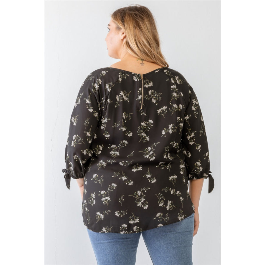 Zenobia Plus Size Floral Round Neck Blouse Apparel and Accessories