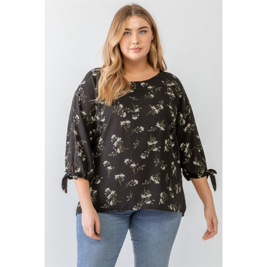 Zenobia Plus Size Floral Round Neck Blouse Apparel and Accessories