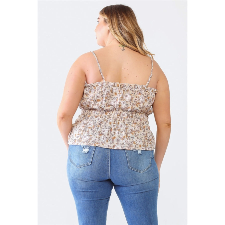 Zenobia Plus Size Frill Floral Square Neck Cami Apparel and Accessories