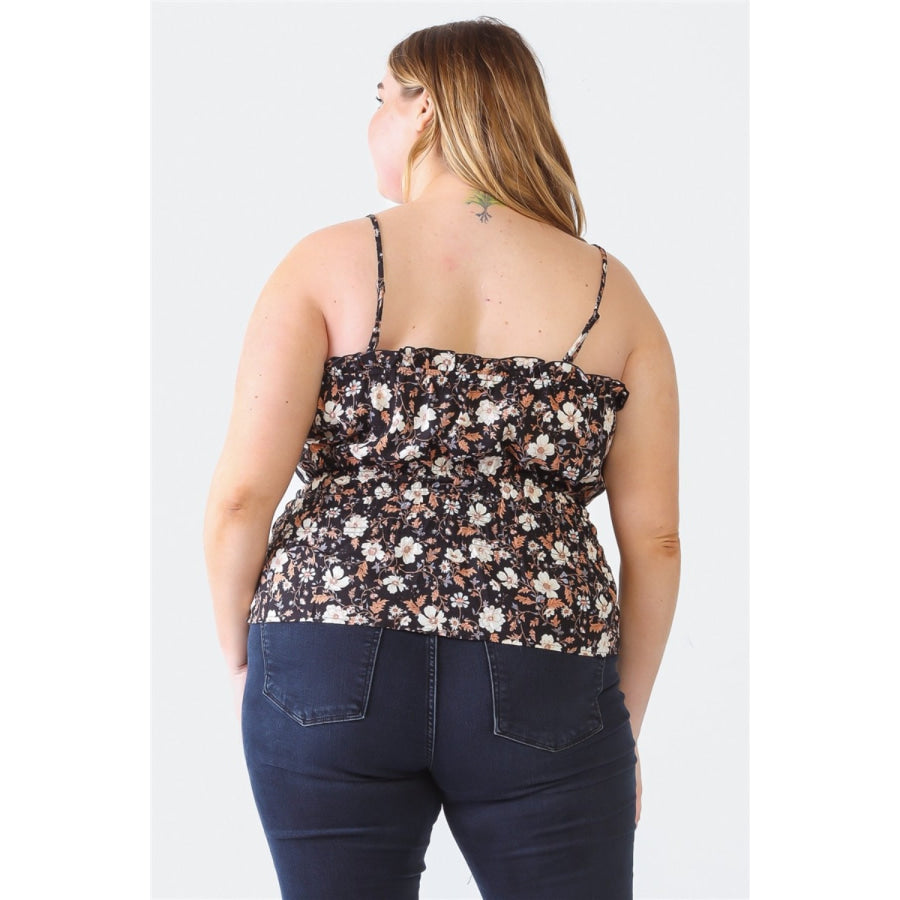 Zenobia Plus Size Frill Floral Square Neck Cami Apparel and Accessories