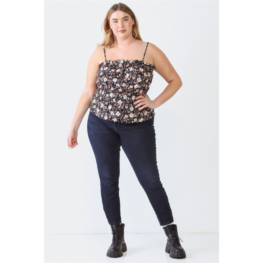 Zenobia Plus Size Frill Floral Square Neck Cami Apparel and Accessories