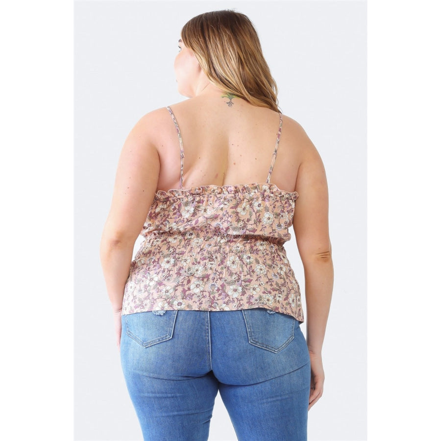 Zenobia Plus Size Frill Floral Square Neck Cami Apparel and Accessories