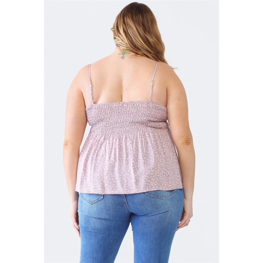 Zenobia Plus Size Frill Smocked Floral Sweetheart Neck Cami Apparel and Accessories