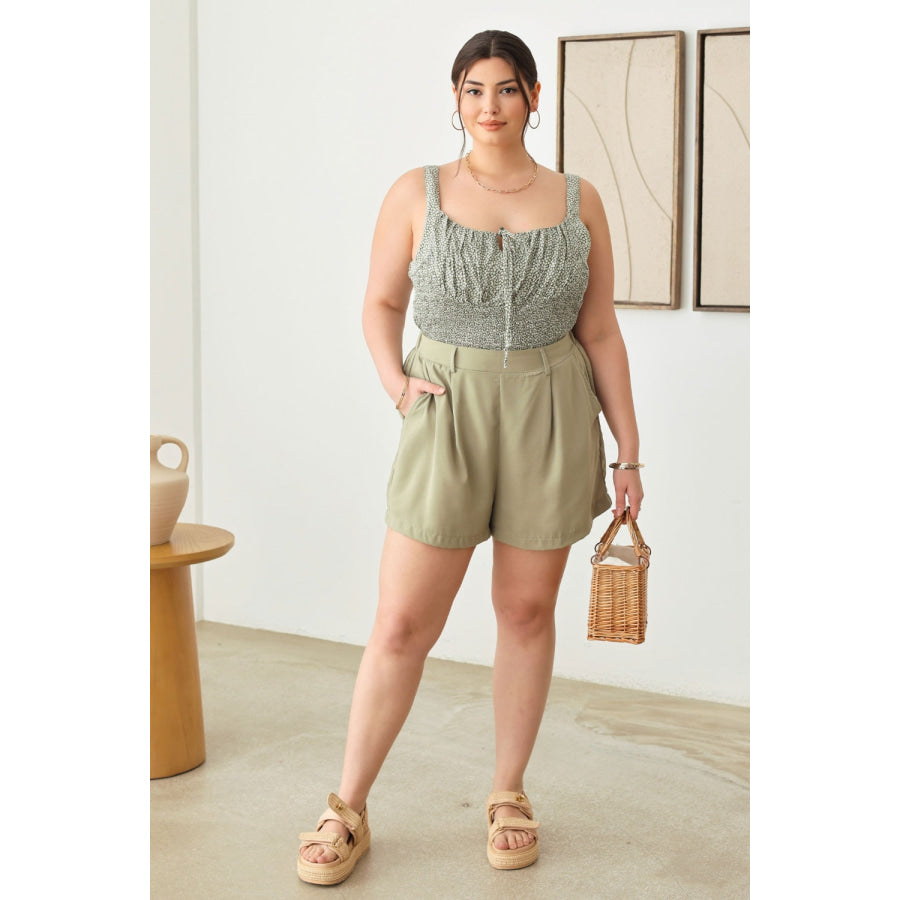 Zenobia Plus Size Half Elastic Waist Shorts with Pockets Apparel and Accessories