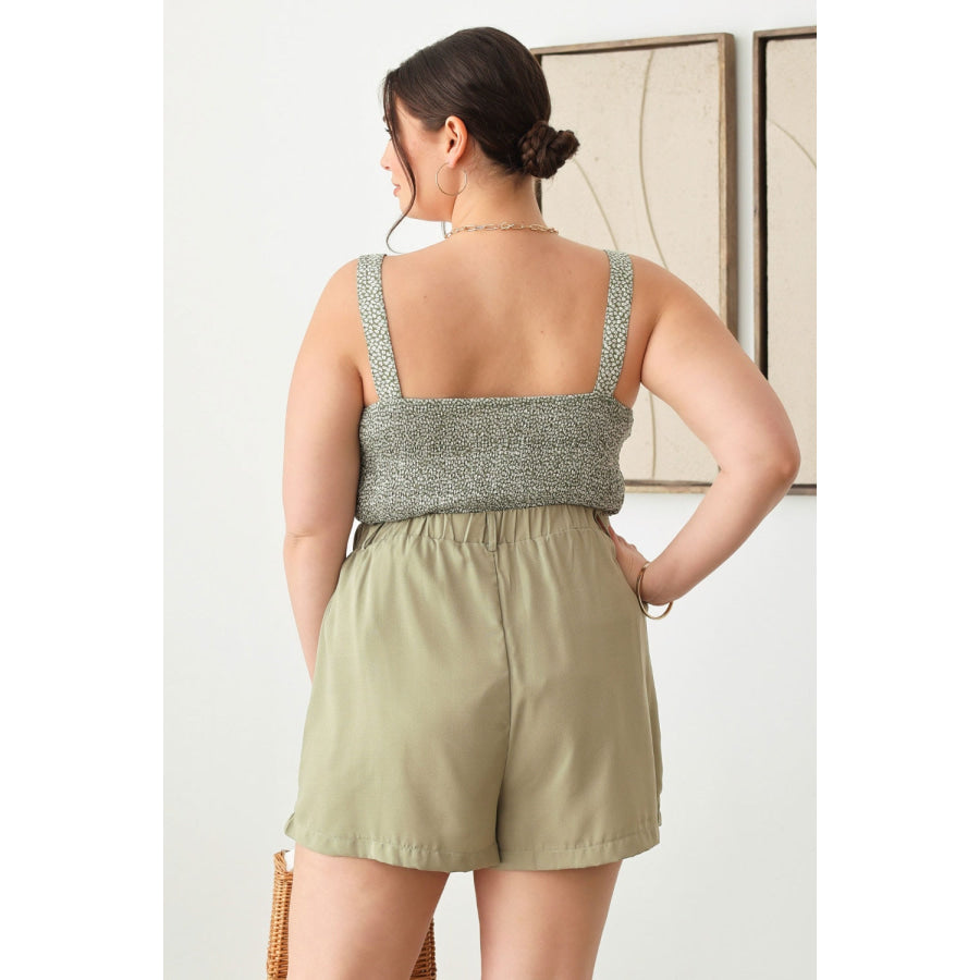 Zenobia Plus Size Half Elastic Waist Shorts with Pockets Apparel and Accessories