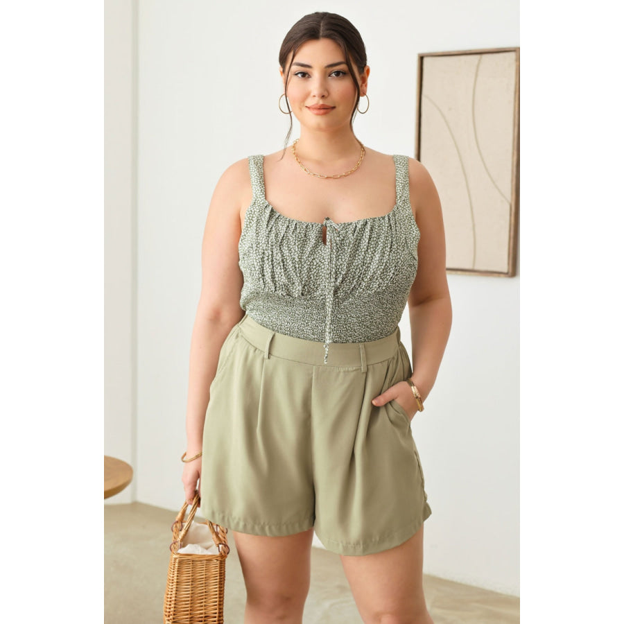 Zenobia Plus Size Half Elastic Waist Shorts with Pockets Sage / 1XL Apparel and Accessories