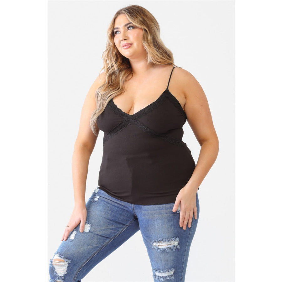 Zenobia Plus Size Lace Detail V-Neck Cami Apparel and Accessories