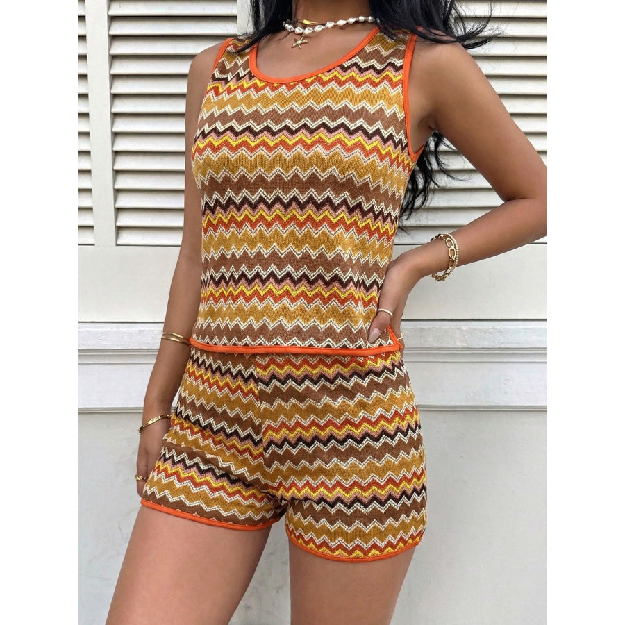 Zigzag Knit Tank Top and Shorts Set Apparel and Accessories