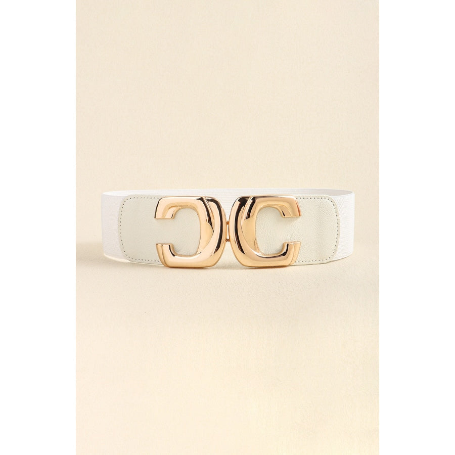 Zinc Alloy Buckle Elastic Wide Belt White / One Size