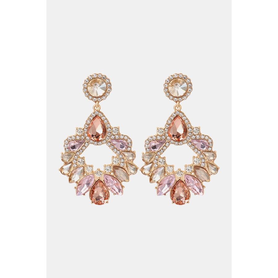 Zinc Alloy Frame Glass Stone Dangle Earrings Peach / One Size