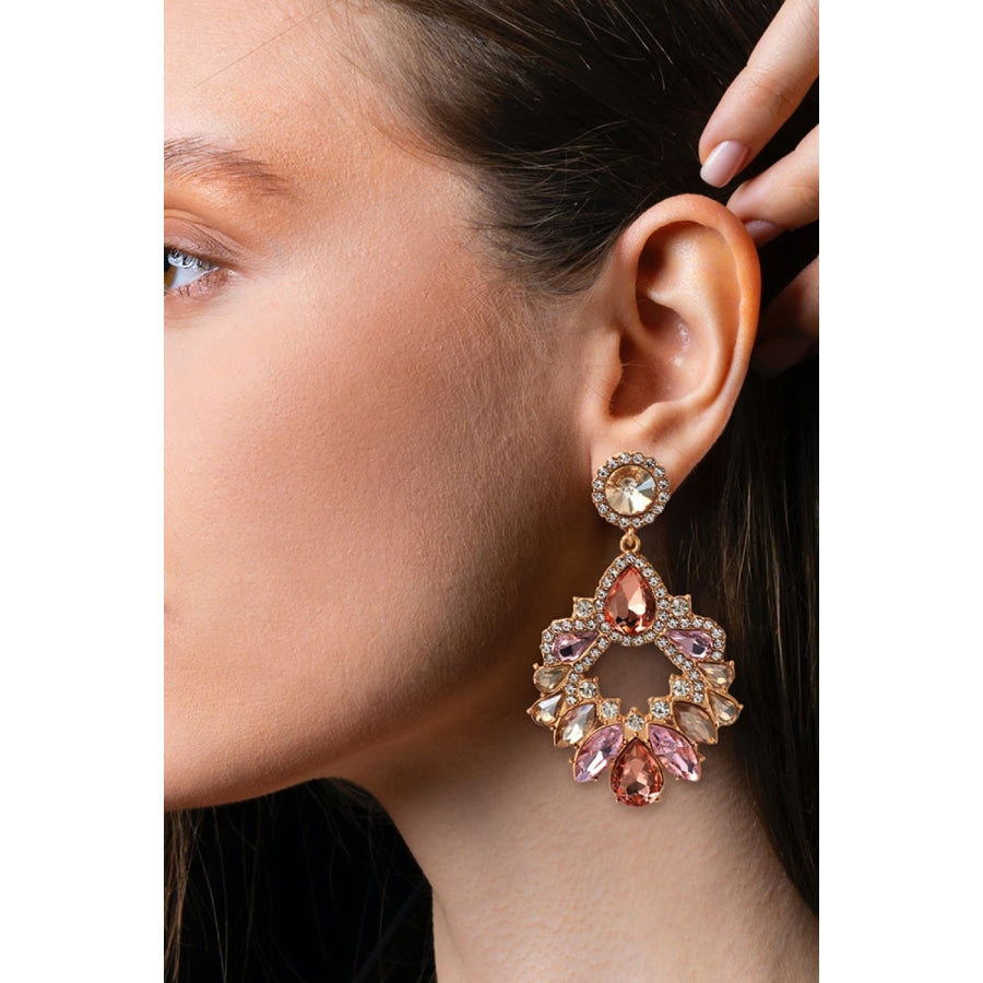 Zinc Alloy Frame Glass Stone Dangle Earrings