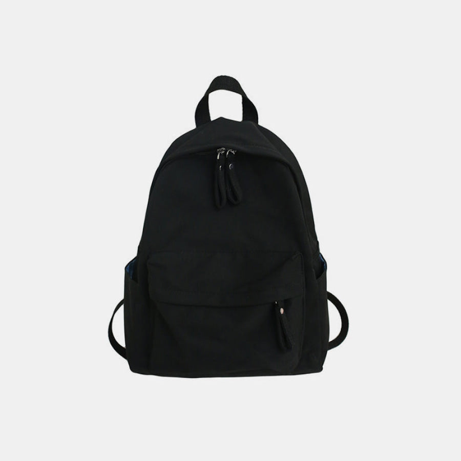 Zip Cotton Backpack Bag Black / One Size Apparel and Accessories