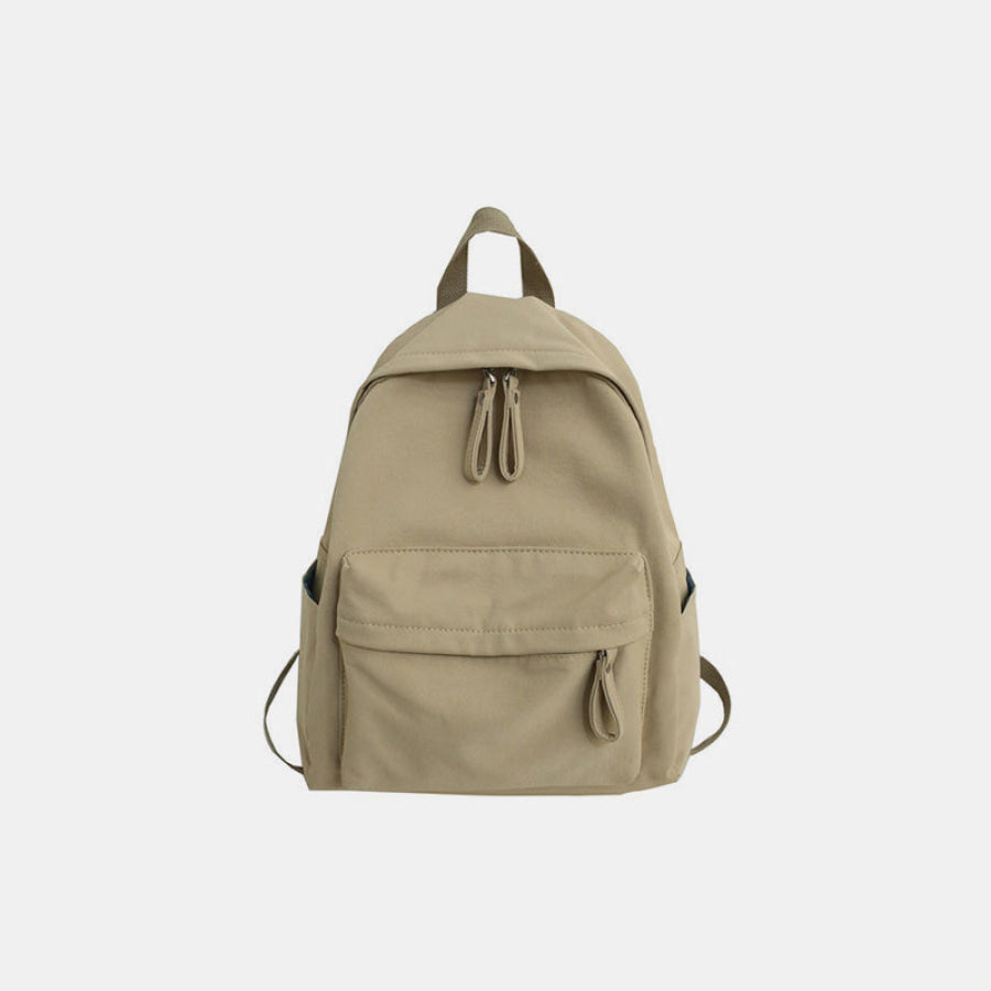 Zip Cotton Backpack Bag Khaki / One Size Apparel and Accessories