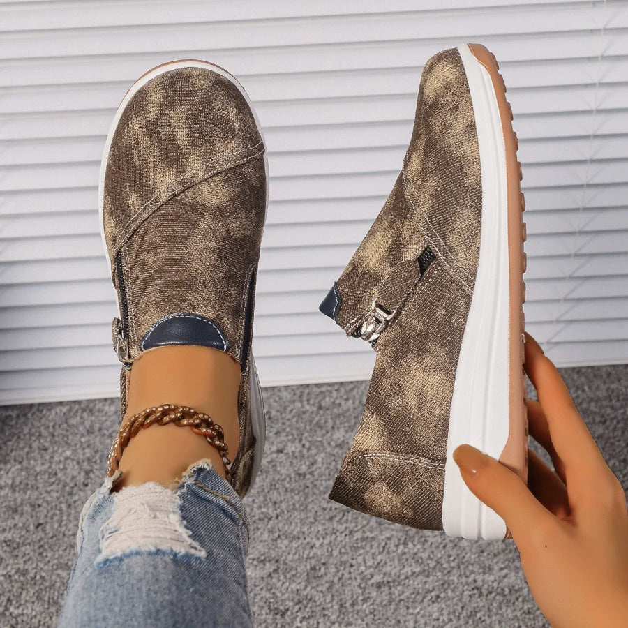 Zip Detail Round Toe Slip-Ons Apparel and Accessories
