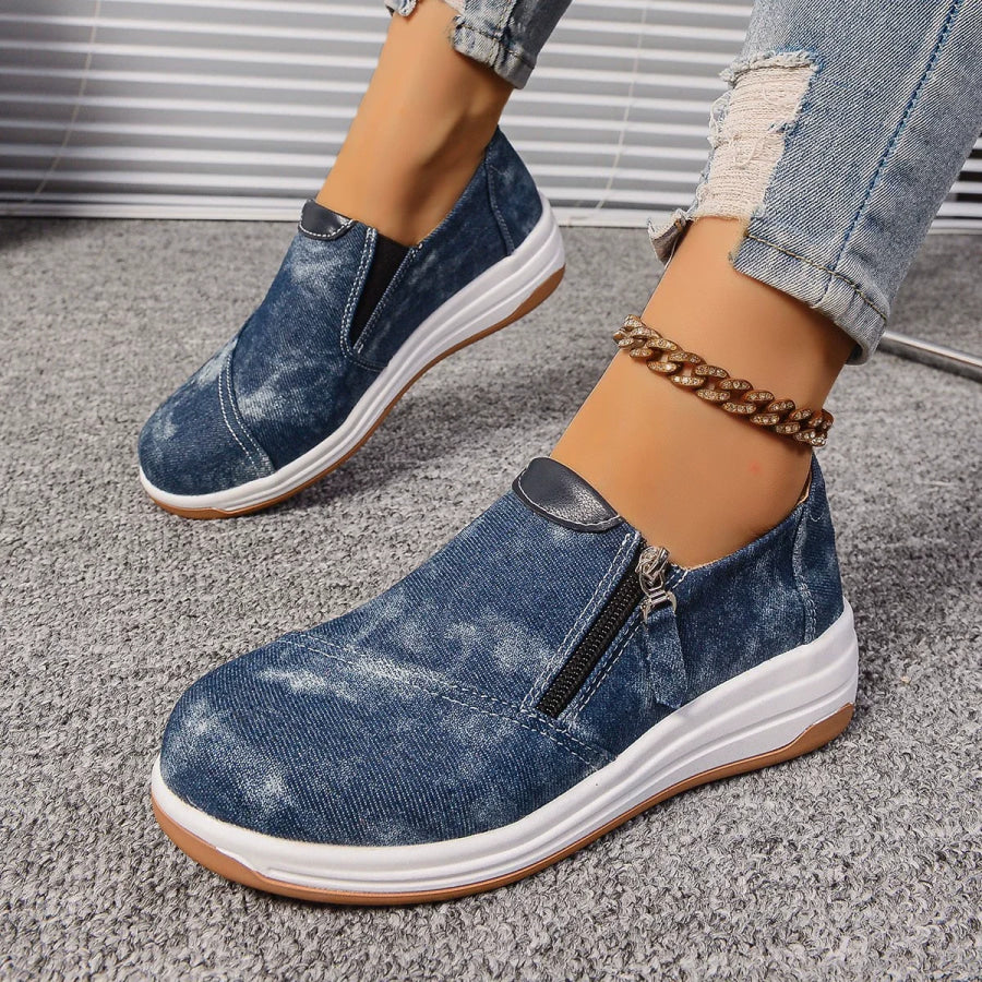 Zip Detail Round Toe Slip-Ons Apparel and Accessories