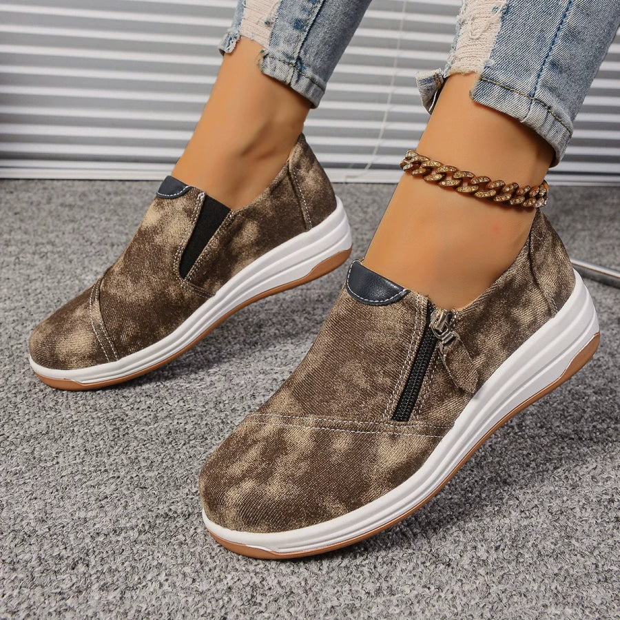 Zip Detail Round Toe Slip-Ons Apparel and Accessories