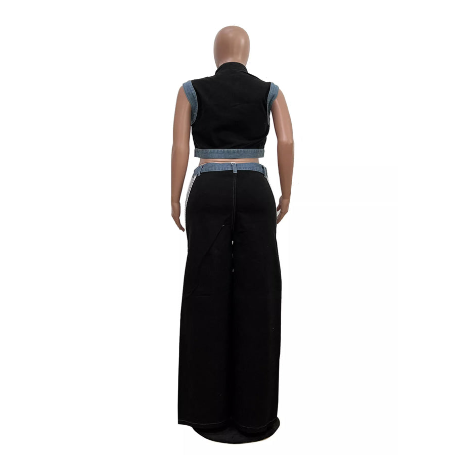 Zip Front Crop Top and Striped Pants Set Apparel and Accessories