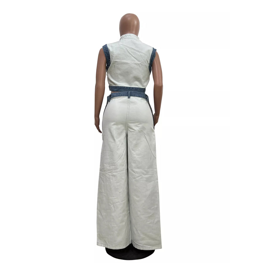 Zip Front Crop Top and Striped Pants Set Apparel and Accessories