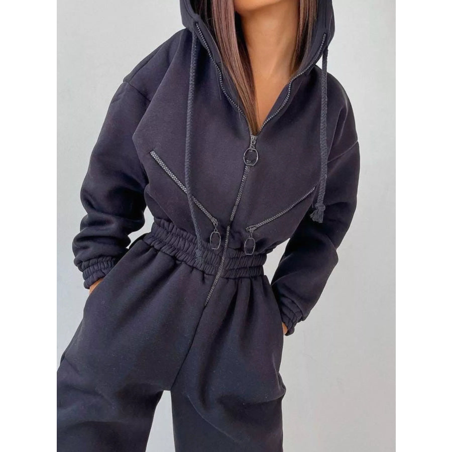 Zip Front Dropped Shoulder Jumpsuit Apparel and Accessories