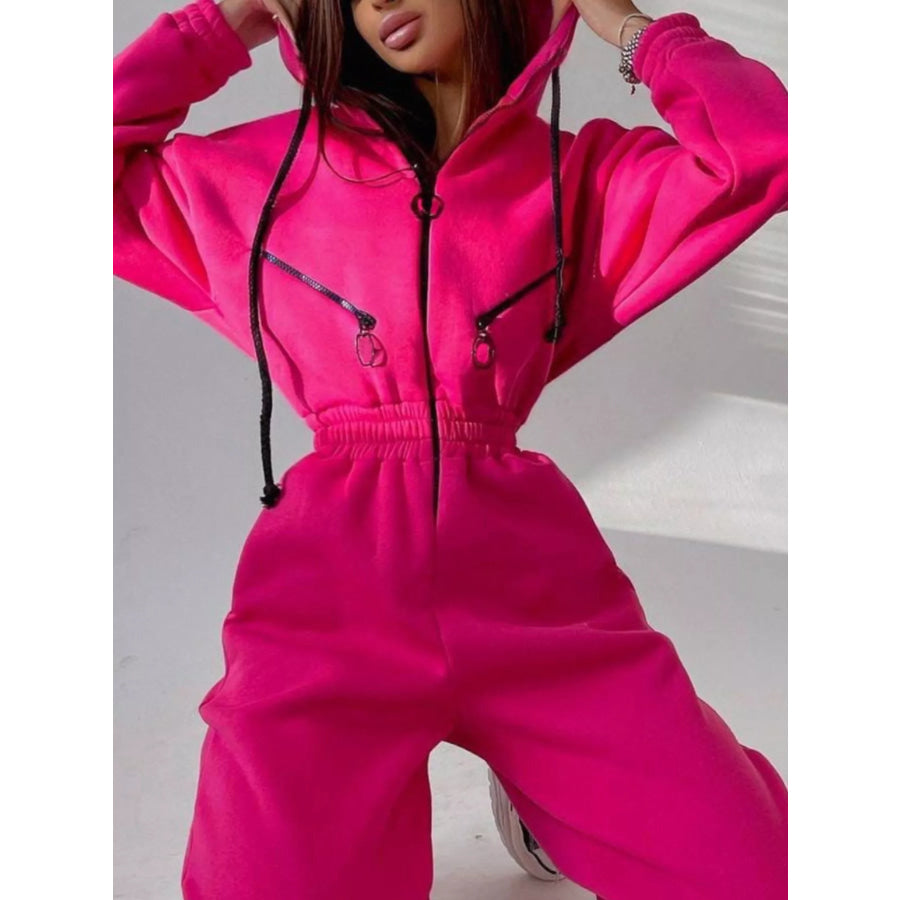 Zip Front Dropped Shoulder Jumpsuit Apparel and Accessories
