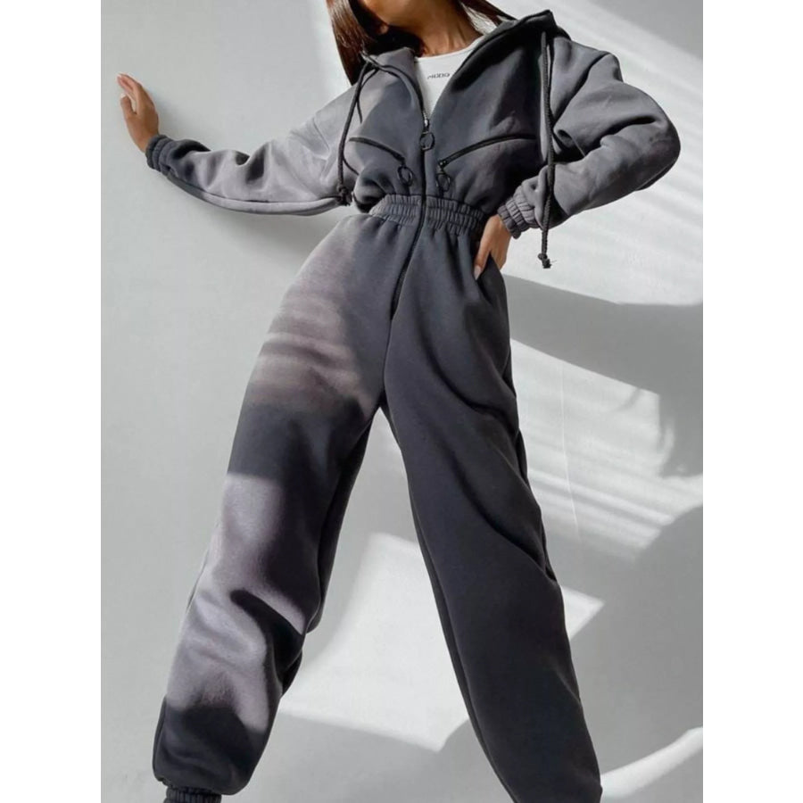 Zip Front Dropped Shoulder Jumpsuit Apparel and Accessories