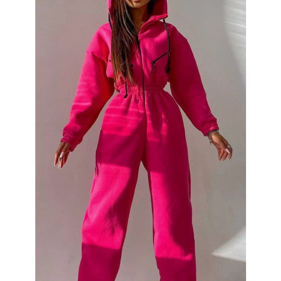Zip Front Dropped Shoulder Jumpsuit Apparel and Accessories